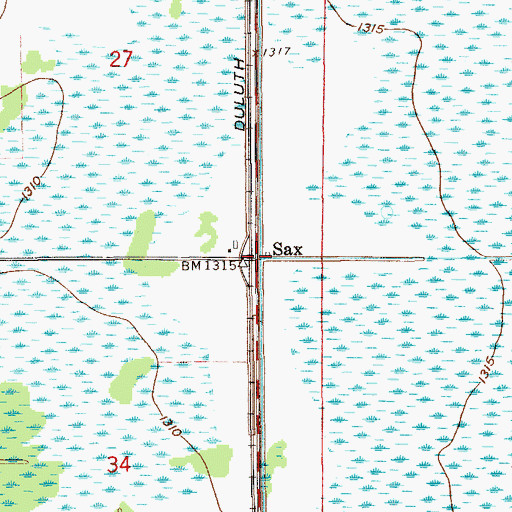 Topographic Map of Sax, MN