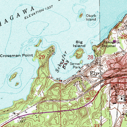 Topographic Map of Schaefer Bay, MN