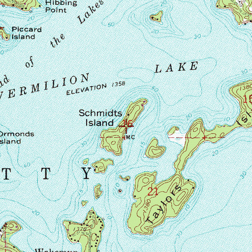 Topographic Map of Schmidts Island, MN