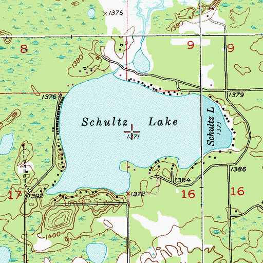 Topographic Map of Schultz Lake, MN