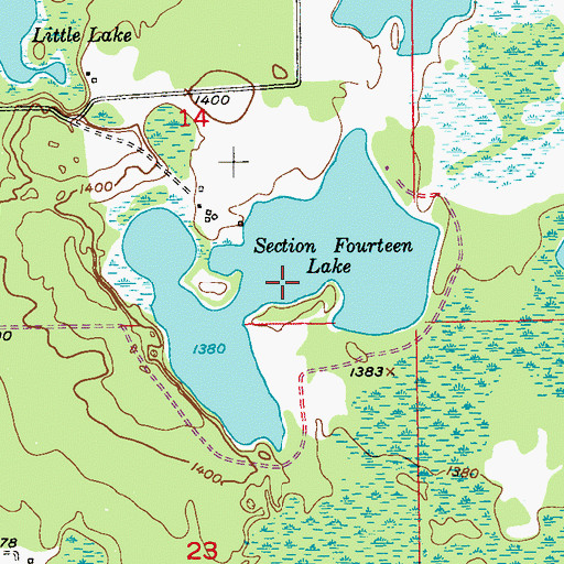 Topographic Map of Section Fourteen Lake, MN