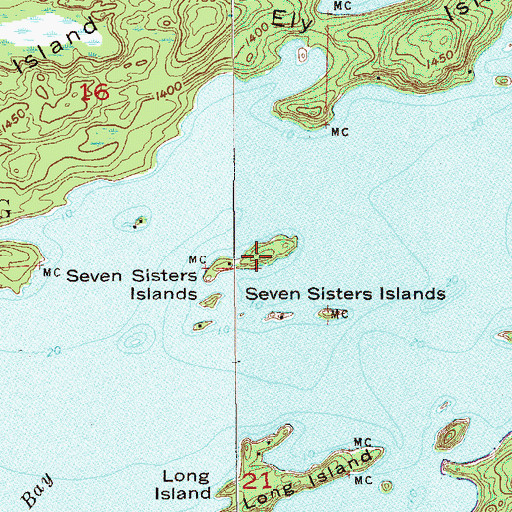 Topographic Map of Seven Sisters Islands, MN