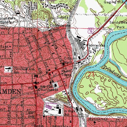 Topographic Map of Camden City Hall, AR