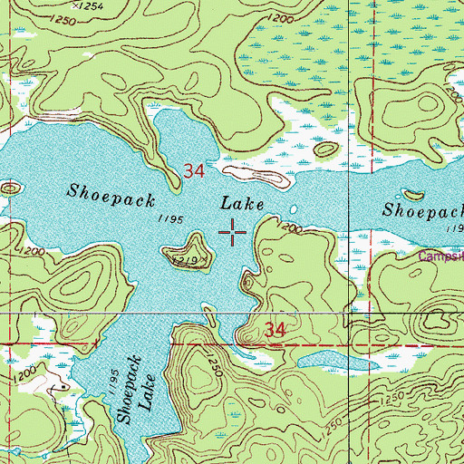Topographic Map of Shoepack Lake, MN