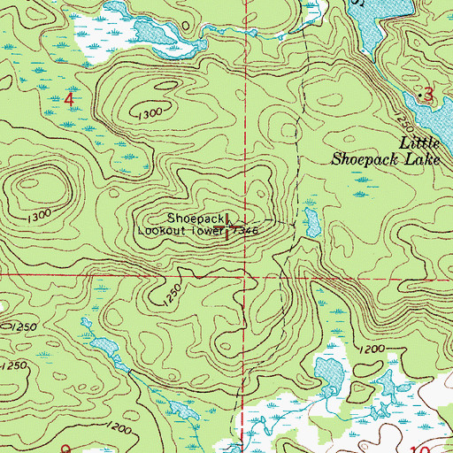 Topographic Map of Shoepack Lookout Tower, MN