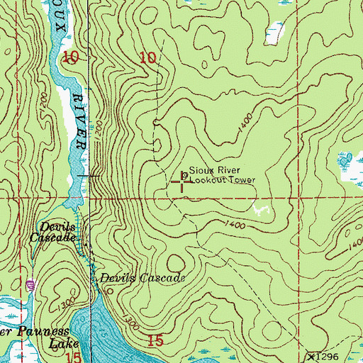 Topographic Map of Sioux River Lookout Tower, MN