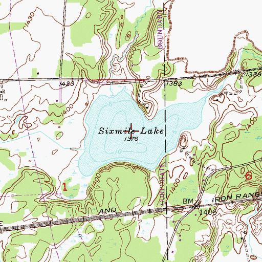 Topographic Map of Sixmile Lake, MN