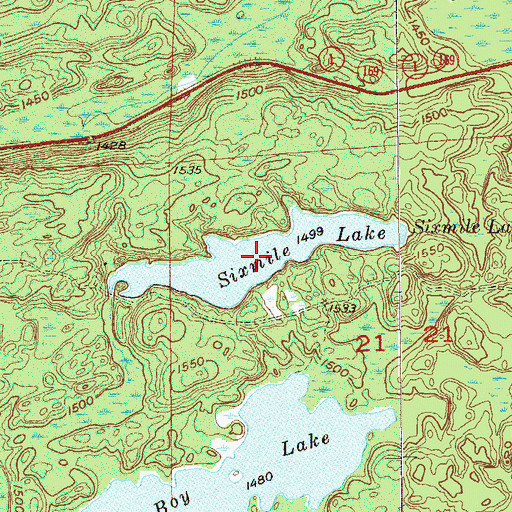 Topographic Map of Sixmile Lake, MN