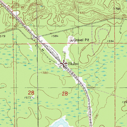 Topographic Map of Skibo, MN