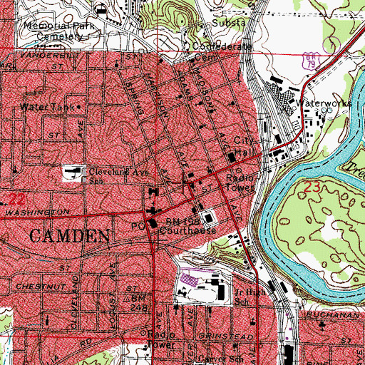Topographic Map of First Christian Church, AR