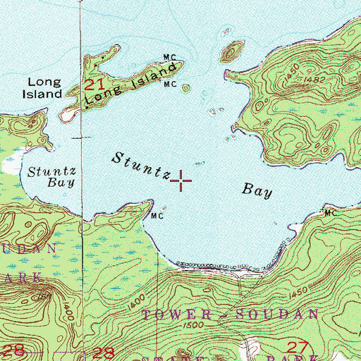 Topographic Map of Stuntz Bay, MN