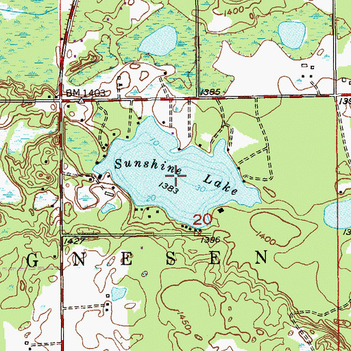 Topographic Map of Sunshine Lake, MN