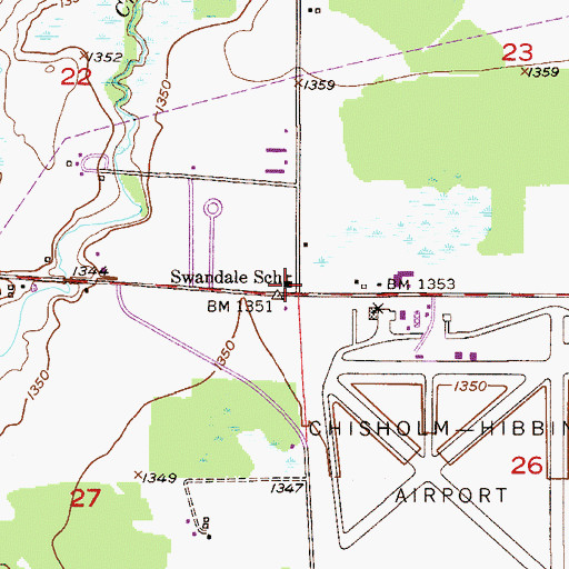 Topographic Map of Swandale School, MN