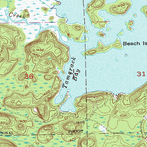Topographic Map of Tamarack Bay, MN