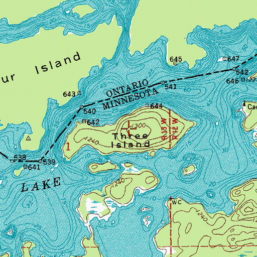 Topographic Map of Three Island, MN