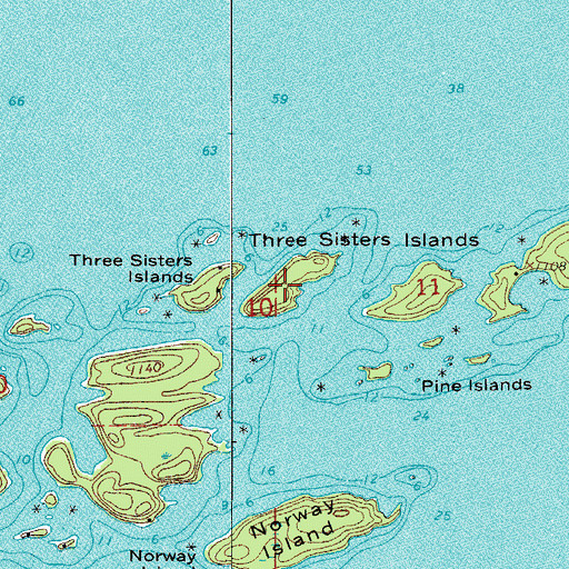 Topographic Map of Three Sisters Islands, MN
