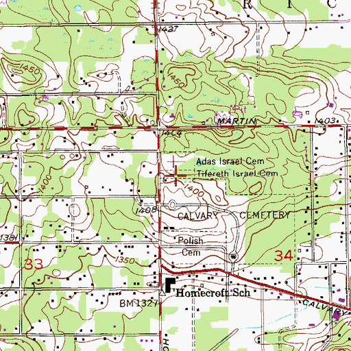 Topographic Map of Tifereth Israel Cemetery, MN