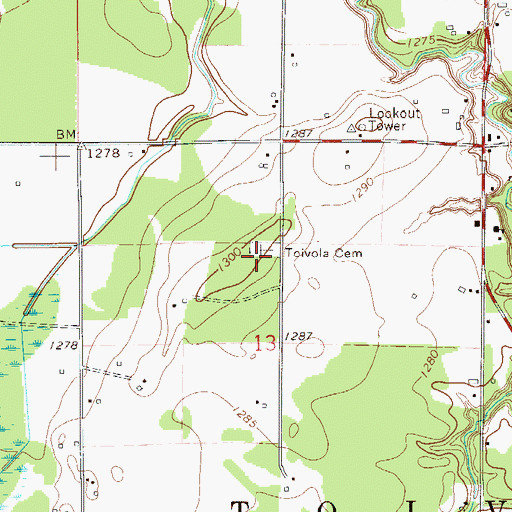Topographic Map of Toivola Cemetery, MN