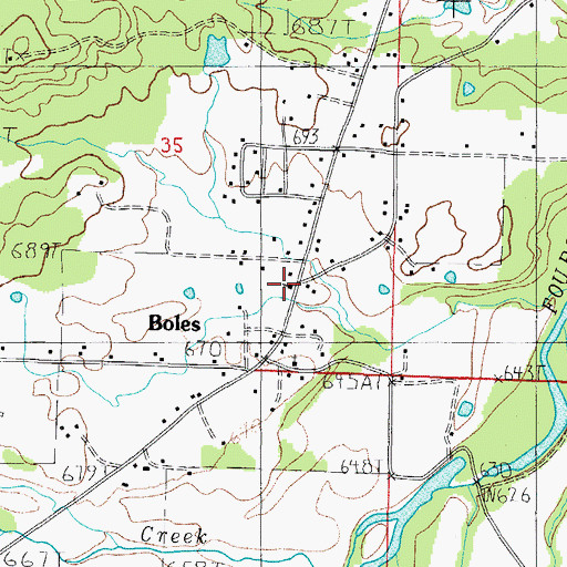 Topographic Map of Boles Freewill Baptist Church, AR