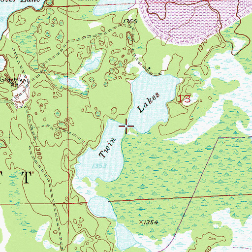 Topographic Map of Twin Lakes, MN