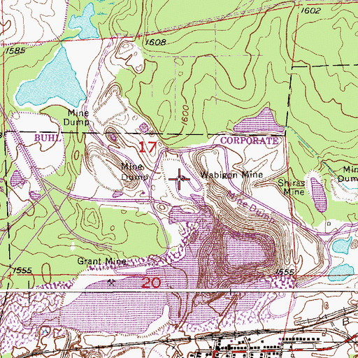 Topographic Map of Wabigon Mine, MN