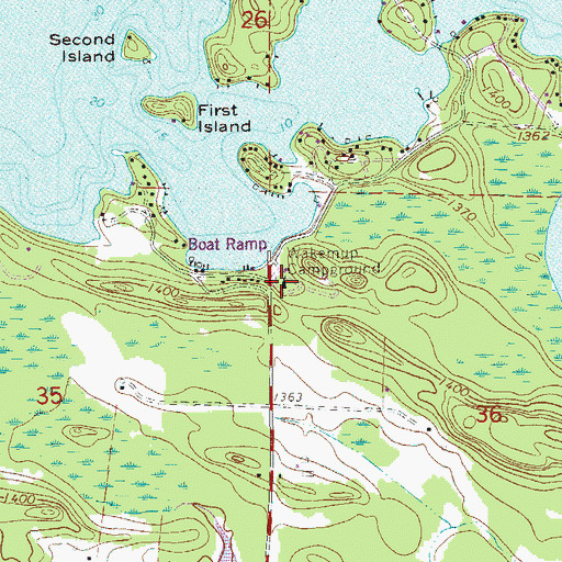 Topographic Map of Wakemup Bay Campground, MN