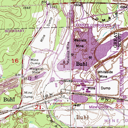 Topographic Map of Wanless Mine, MN