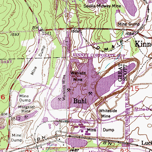 Topographic Map of Wanless Mine, MN