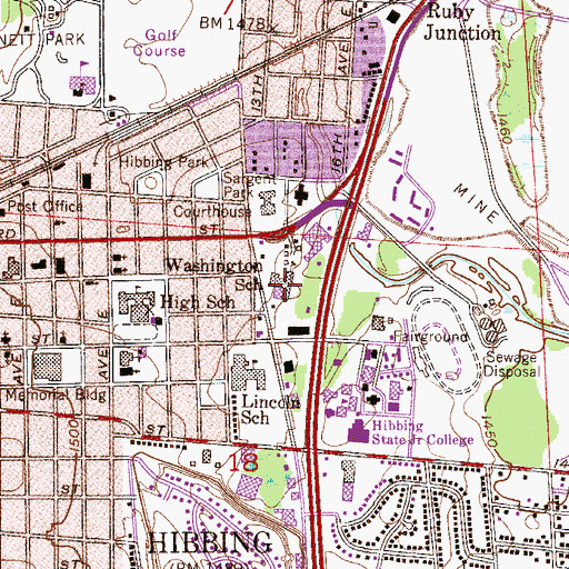 Topographic Map of Washington School, MN