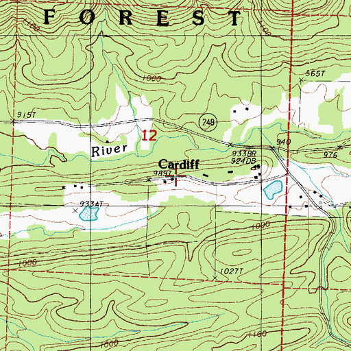 Topographic Map of Cardiff, AR