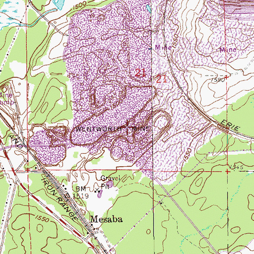 Topographic Map of Wentworth Mine, MN