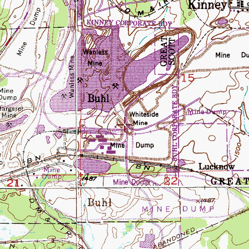 Topographic Map of Whiteside Mine, MN