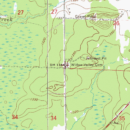 Topographic Map of Willow Valley Cemetery, MN