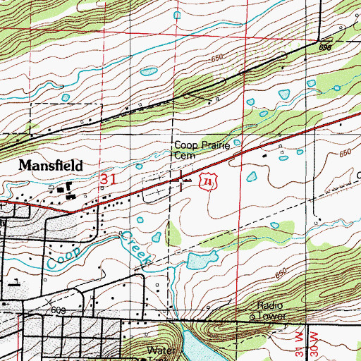 Topographic Map of Coop Prairie Cumberland Presbyterian Church, AR