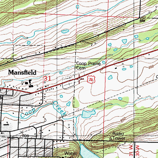 Topographic Map of Coop Prairie Cumberland Presbyterian Church, AR