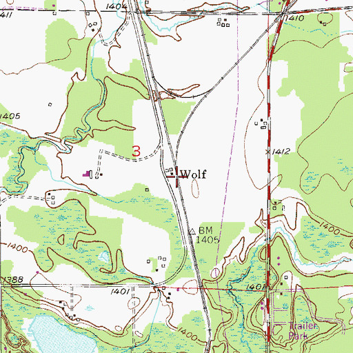 Topographic Map of Wolf, MN