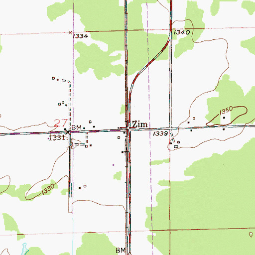 Topographic Map of Zim, MN