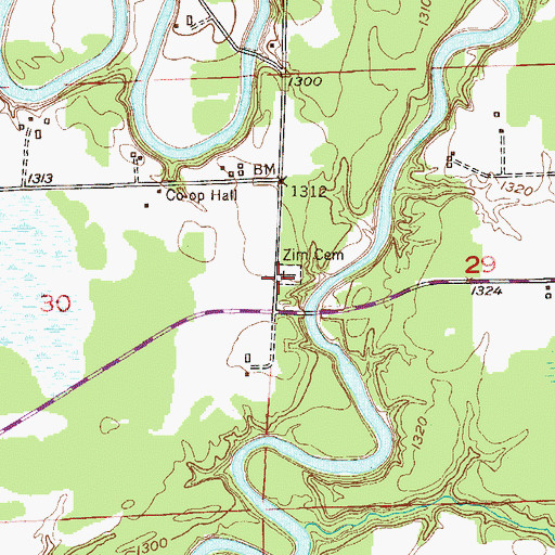 Topographic Map of Zim Cemetery, MN