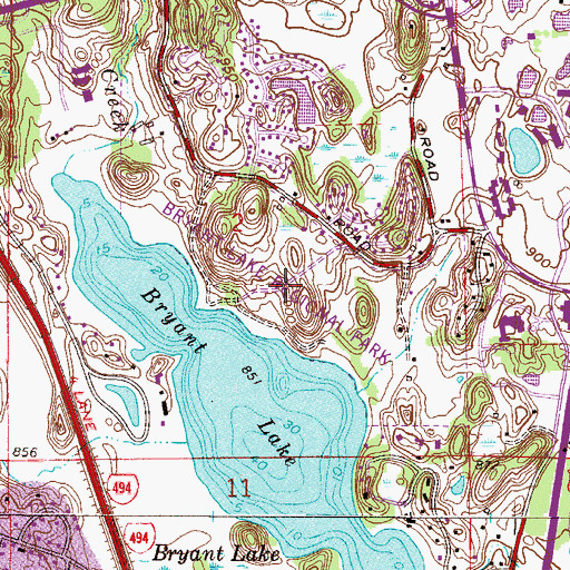 Topographic Map of Bryant Lake Regional Park, MN