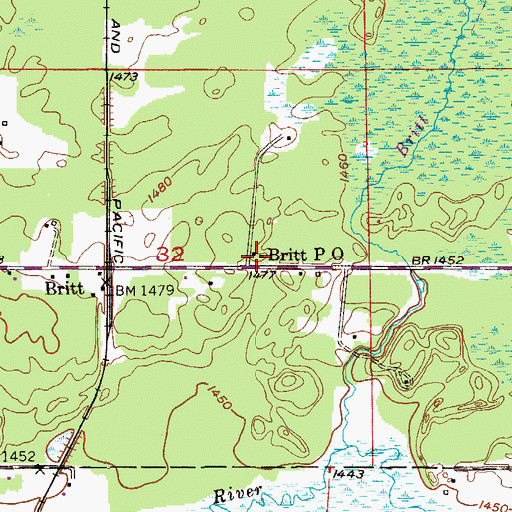 Topographic Map of Britt Post Office, MN