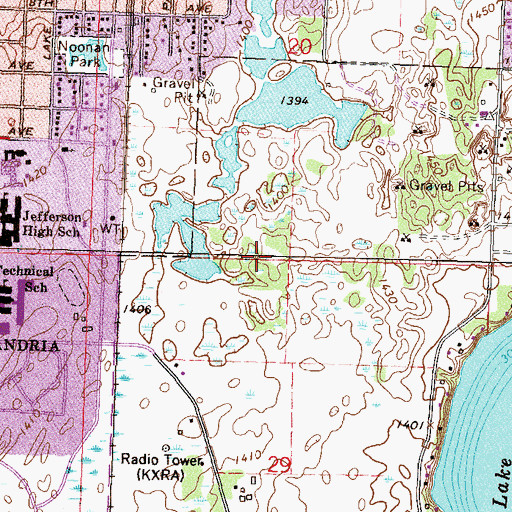 Topographic Map of KXRA-AM (Alexandria), MN