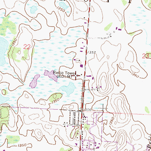 Topographic Map of KDLM-AM (Detroit Lakes), MN