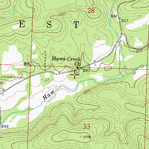Topographic Map of Haw Creek Cemetery, AR