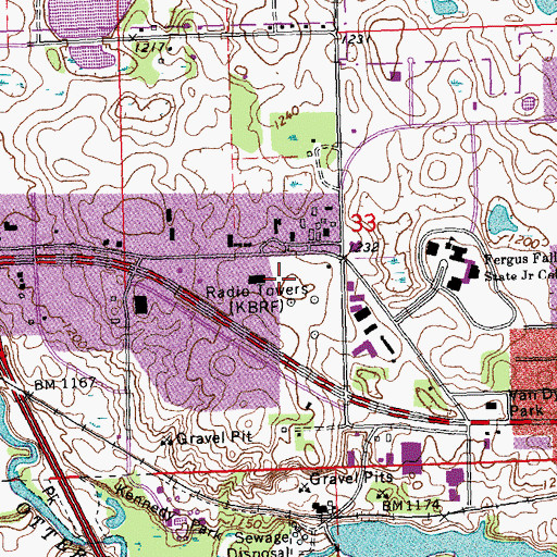 Topographic Map of KBRF-AM (Fergus Falls), MN