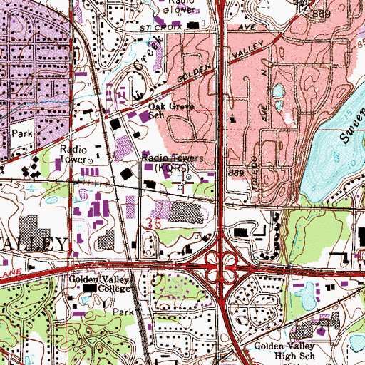 Topographic Map of KQRS-AM (Golden Valley), MN