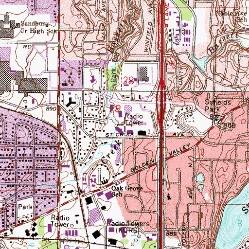 Topographic Map of KYCR-AM (Golden Valley), MN
