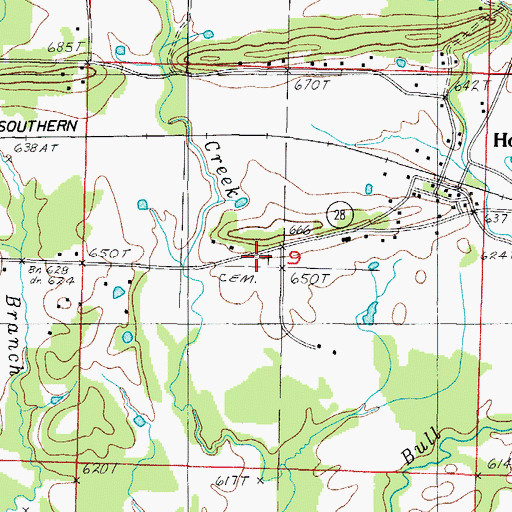 Topographic Map of Hon Cemetery, AR