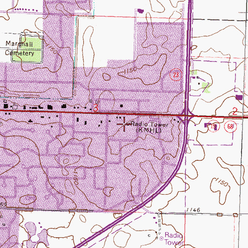 Topographic Map of KMHL-AM (Marshall), MN