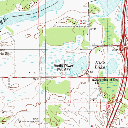 Topographic Map of WCMP-AM (Pine City), MN
