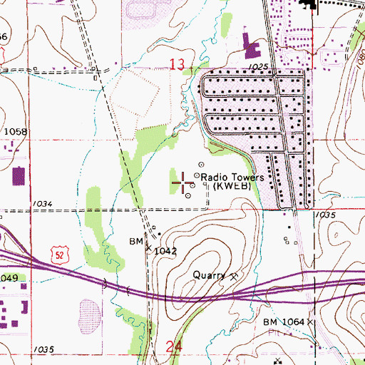 Topographic Map of KWEB-AM (Rochester), MN